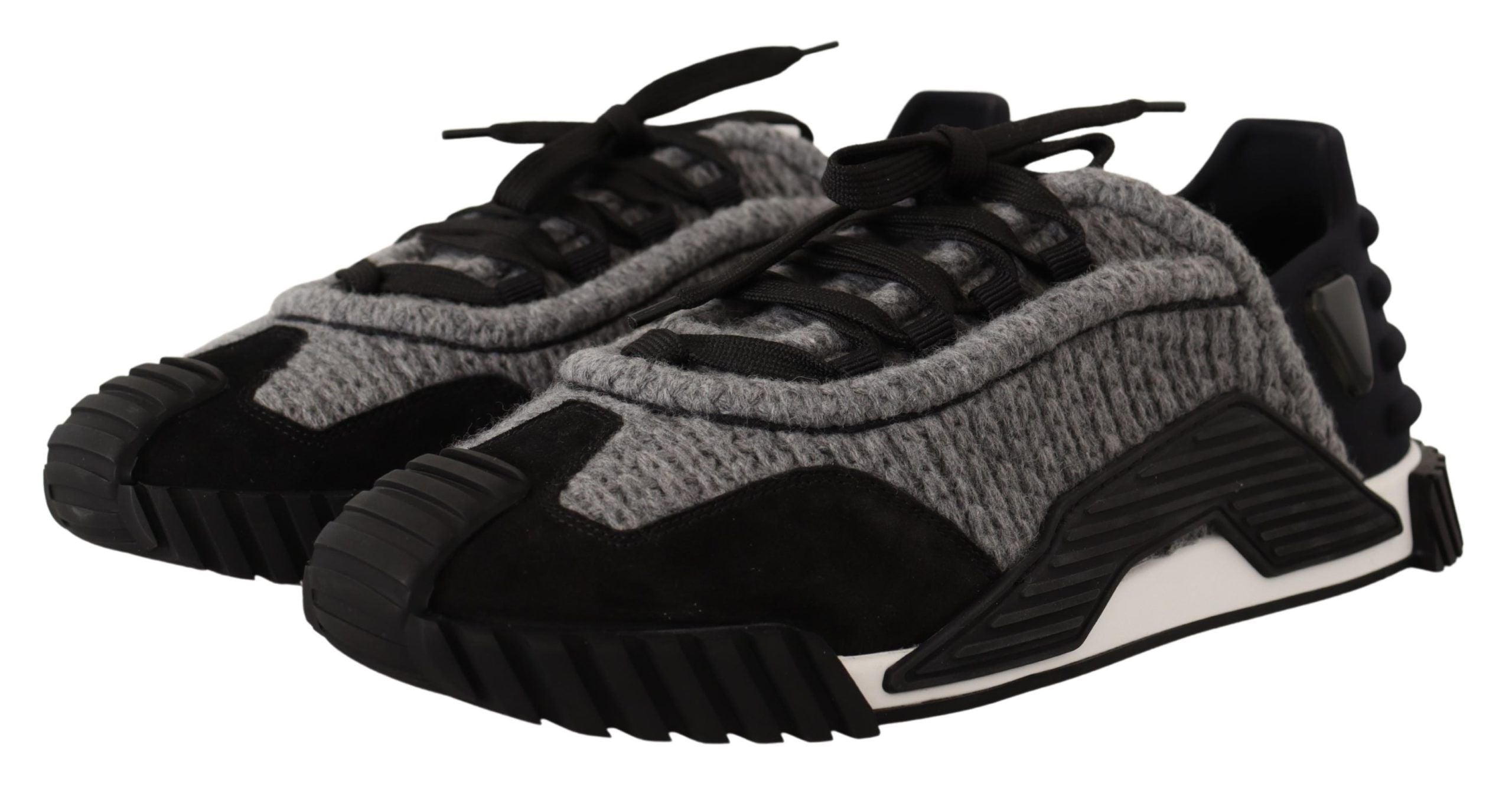 Dolce & Gabbana Black Gray Fabric Lace Up NS1 Sneakers Shoes